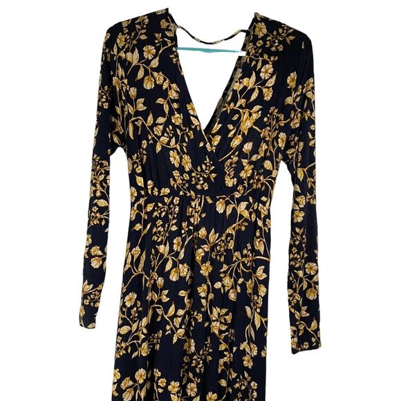 JESSICA SIMPSON MATERNITY Size Large NAVY BLUE & GOLD FLORAL V-NECK MAXI DRESS - Picture 5 of 12